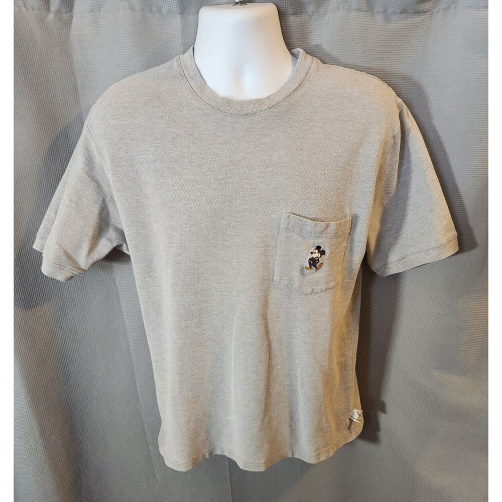 Vtg Disney World Collarless Golf Shirt‎ Sz Med Pocketed Embroided Mickey Gray